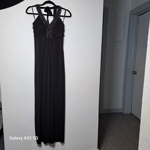 Roulette Black Maxi Dress with Gold Accents